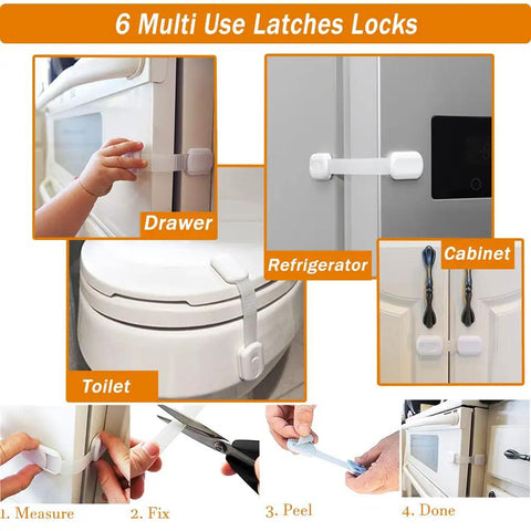 All In One Baby Proofing Kit With 60 Pack Home Safety Essentials featuring multi-use latch locks for appliances and cabinets.