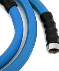 Ultra Lightweight Rubber Farm Hose For Ranch Work Three Quarter Inch By Fifteen Feet, 500 PSI, blue hose with brass fitting
