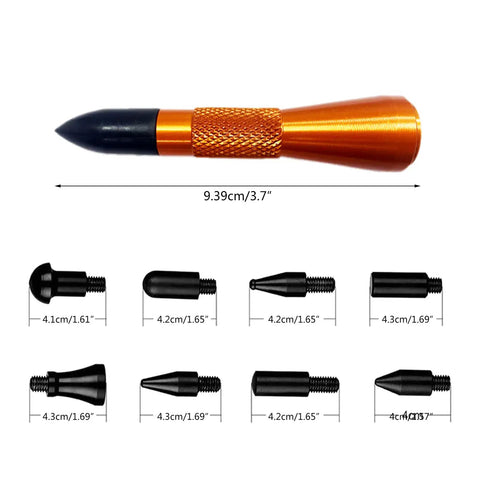 9 Piece Auto Dent Repair Pen Kit With Multi Head Leveling Pens For Car Sheet Metal Dents Removal Lightweight Aluminum Handle High Strength Fatigue Resistant Easy Auto Body Repair Tool Set DIY Friendly, 9.39cm pen and 8 heads