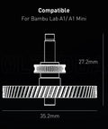 Technical diagram of Upgrade Hardened Steel Extruder Gear Assembly for A1 Mini 3D Printer with dimensions shown, compatible with Bambu Lab A1 Mini