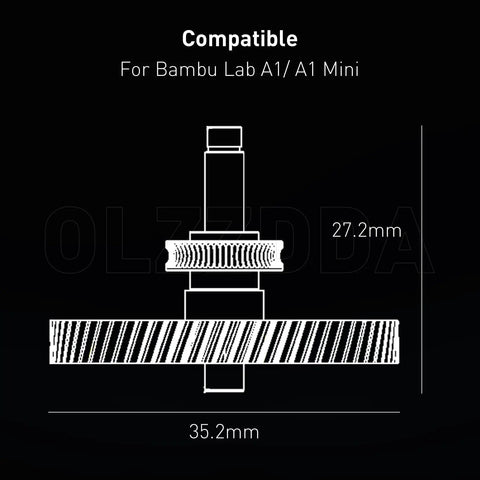 Technical diagram of Upgrade Hardened Steel Extruder Gear Assembly for A1 Mini 3D Printer with dimensions shown, compatible with Bambu Lab A1 Mini