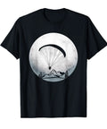 Black tee with mountain and paraglider graphic, Pilot Paraglider T Shirt For Motor Powered Paragliding Fans And Extreme Sports Junkies Gift Idea For Track Flights And Wild Paragliding Adventures All Day Everyday.