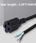 Heavy Duty NEMA 5-15 3 Prong Female Power Cord SJT Replacement Cable 18 Gauge 10A 110V 120V Pigtail 3.3Ft close-up view