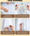 Step-by-step assembly guide for EZVALO Battery Operated Wall Sconce, including lampshade and LED light installation.