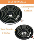Replacement Electric Range Drip Pans And Burner Elements Set For Whirlpool Amana Maytag Stoves, 8" and 6" sizes displayed