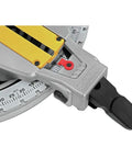 Close-up of miter detent plate with 14 stops on Workhorse 15 Amp Double Bevel 12 Inch Electric Compound Miter Saw Renewed.