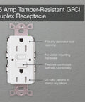 Tamper-Resistant 15 Amp GFCI Duplex Outlet In Biscuit Finish With Self-Checking Test And Reset Button Every 30 Seconds Coordinates With Decorator Style Dimmers And Switches Wall Plate Not Included, front view