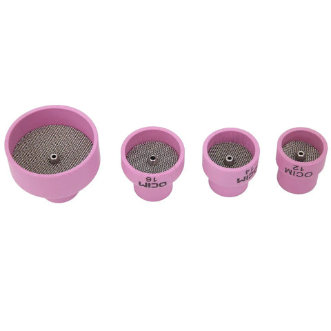 Easy Install Ceramic Welding Cup Set With Alumina Gas Lens Kit For TIG Tools Compatible With Wp20 And Industrial Equipment To Boost Efficiency - set of four pink ceramic welding cups with metal mesh.