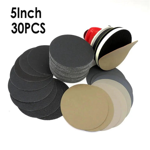 Get A Sweet Deal On This 30 Pack Of Premium SiC Sanding Discs In 125mm Size including various grit sheets and sanding pad.