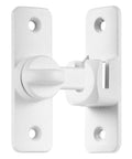 Matte White Aluminum Barn Door Latch Heavy Duty Gate Lock designed for sheds and cabinets, showcasing easy 90 and 180 degree mounting.