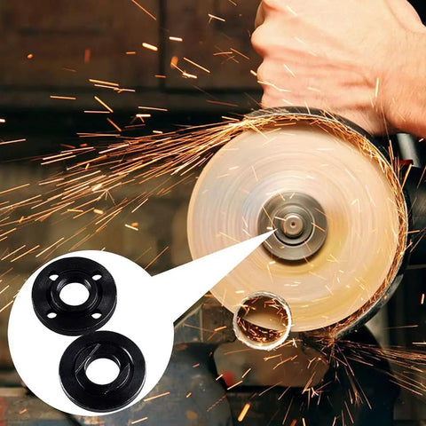 Heavy Duty Angle Grinder Flange Replacement Set With 5/8-11 Thread Nuts And Backing Plates Fits 4 5 And 7 Inch Grinders on a grinder with sparks.