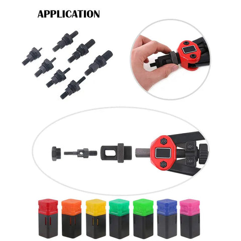 7-Piece Assorted Rivet Nut Gun Mandrels And Nose Pieces Set For Metric M3 M4 M5 M6 M8 M10 M12 Riveters, Spare Tips