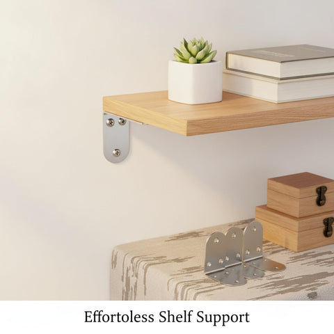Four Pack Stainless Steel L Brackets 90 Degree Corner Supports For Furniture And Shelves With Mounting Screws in home setting