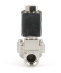 Front view of Beefed Up Stainless Steel Solenoid Valve Half Inch With 110 Or 120 Volt AC Normally Open Pilot Operated