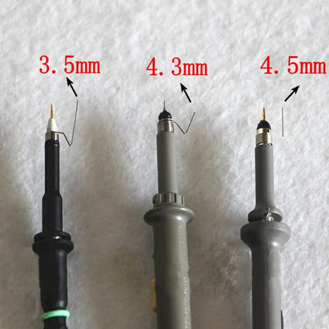 Grounding Spring Set For Oscilloscope Probes, 5-piece multi-size 3.5mm 4.3mm 4.5mm torsion springs shown with probes