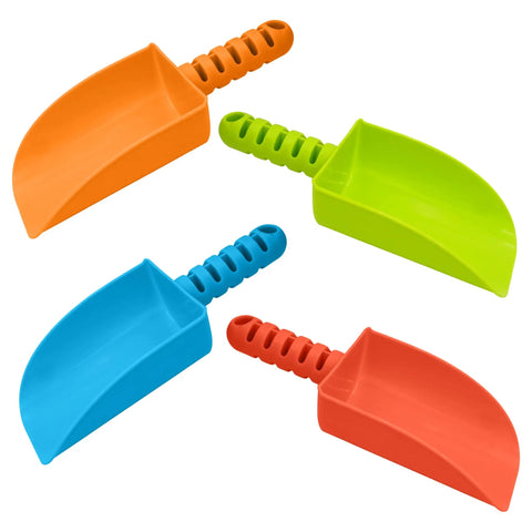4 Pack Beach Shovels For Kids 8 Inch Heavy Duty Plastic Sand Shovels in orange, green, blue, red for beach use