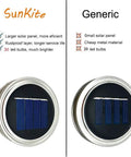 Comparison of Solar Mason Jar Lights lid with 30 LEDs and generic lid with 20 LEDs, showing larger solar panel.