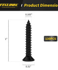 One Inch Wood Screws 130 Piece Set Self Tapping Flat Head Phillips Black Carbon Steel For Indoor Furniture And Woodworking Electrophoresis Coated For Extra Durability And Easy Driving size dimensions