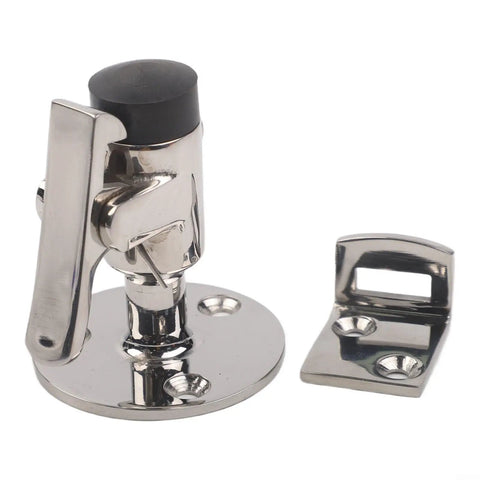Heavy Duty Marine Grade 316 Stainless Steel Door Holder Catch With Rubber Bumper, 2 x 2 inch, designed to stop slamming noise and secure RV or yacht doors.