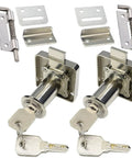 Heavy Duty Cabinet Lock With Keys For Single Or Double Doors Deadbolt Keyed Different General Purpose Safe Closet Lock Fits 1.06 To 1.25 Inch Wooden Panels 2 Pack Locks Up Tight Durable Easy Install, shown with hardware and keys.