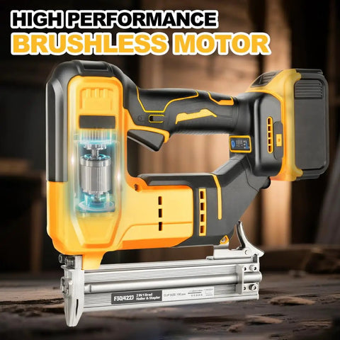 Smooth Operator 18 Gauge Cordless Brad Nailer And Stapler Brushless Design showing performance features and fastener load.