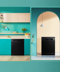 Hassle Free Countertop Dishwasher With Built In Mount Fully Automatic Large Capacity Desktop Washer Hot Air Dry Cabinet in modern kitchen.
