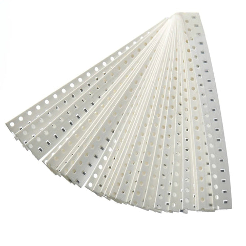 Fan arrangement of 1000 Pieces 0603 SMD Patch Resistor Kit With 50 Value Types, taped for electronics hobbyists and repairs.