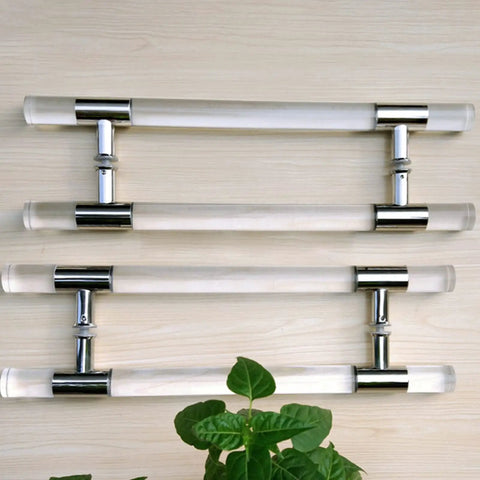 Acrylic Sliding Door Handle Kit 47.2 Inch Long Clear Double Sided Pull Handles with mounting hardware on wooden surface