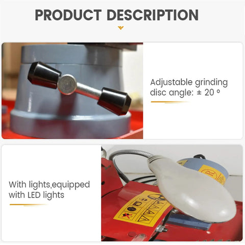 Top Shelf Electric Circular Saw Blade Sharpener For Carbide Tipped Blades With 370 Watt Rotary Angle Mill Grinder and an adjustable grinding disc.