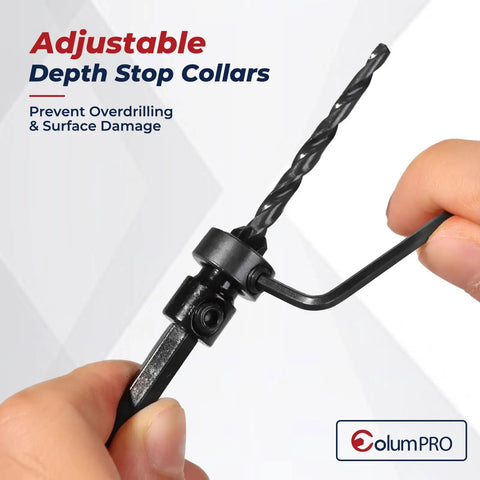 Pro Grade All In One 15 Piece Countersink Drill Bit Set For Woodworking with depth stop collar adjustment shown