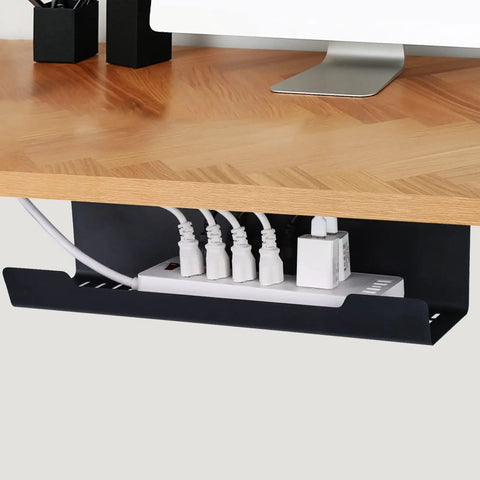 Under Desk Cable Management Tray 2 Pack 17 Inch Cord Organizer No Drill Alloy Steel Heavy Duty Desk Wire Tray installed under desk
