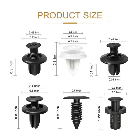 Dope Bumper Push Fasteners Kit 100 Piece Rivet Clips Set With Removal Tool ABS Universal Body Clips sizes diagram