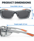Top Shelf Polarized Safety Sunglasses With Category 4 Extra Dark Smoke Lenses dimensions showing frame width and height.