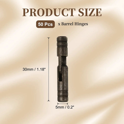 Straight Up Boss Quality 50 Pack Barrel Hinges For Jewelry Boxes And Cabinet Doors Slick 5 By 30 mm Brass Hardware showing dimensions