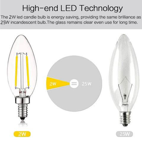 2W LED Candelabra Bulb That Gives Vintage Filament Vibe 25W Equivalent E12 Dimmable Clear Glass Warm White B11 Pair