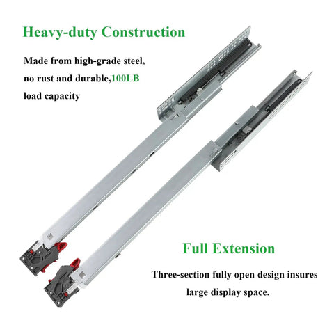 Six Pairs Of 18 Inch Soft Close Undermount Full Extension Drawer Slides Featuring Slick Ball Bearing Action And Heavy Duty Load Rating for sleek steel drawer slides.