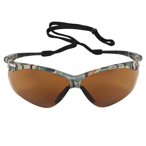Hardcore Camo Frame Safety Glasses With Bronze Tint Contrast Lenses CSA Certified lightweight design with strap for job site use.