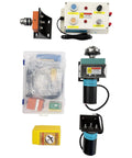 Yokoma Dual Motor Mini Wood Lathe 350W Variable Speed 220V Desktop Machine parts with motors and control panel components.