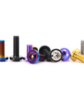 Titanium Alloy Flying Saucer Head Screws Set In Plum Blossom Anti Theft Burnt Blue Finish 4 Pack M4 M5 M6 M8 M10 displayed