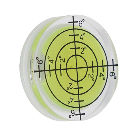 32mm Circular Bullseye Bubble Level, High Precision Round Spirit Vial with clear acrylic shell and measurement markings.