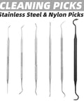 Complete 9-Piece Gun Cleaning Kit with stainless steel and nylon double-ended picks displayed in a row.