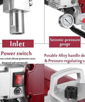 Close-up of the Professional Airless Paint Sprayer Powered By 1800W High Pressure Motor with dial meter and pressure gauge.