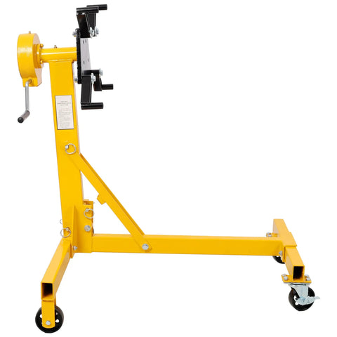 Heavy Duty 1000 Lbs Folding Engine Stand With Smooth Geared Rotating Head And True 360 Degree Swivel Base side view with yellow finish.