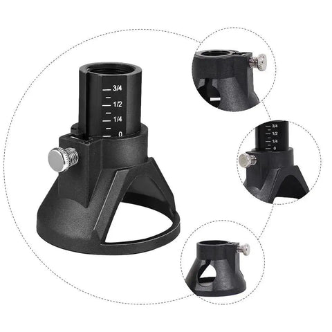 Heavy Duty Rotary Tool Locator With Adjustable Depth Control And Side Screw Lock For Drills Milling Cutters Plus Grinding Tools, black plastic 2.7x2.4 in accessory.