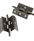 Two Pack Antique Bronze Cabinet Door Crown Hinges for Vintage Jewelry Box or Wooden Chest, 8 holes, 55mm by 51mm, shown in detail