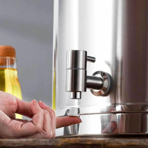 Heavy Duty 304 Stainless Steel Milk Can With Built In Faucet, user operating valve, 16 Point 9 Gallon beverage dispenser.