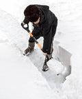 Person using Heavy Duty Flat Shovel Workhorse With 41 Inch Long Durable Handle And Blade For Construction, Landscaping, Gardening, And Snow Removal