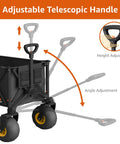 Adjustable telescopic handle of All Terrain Beach Wagon With 10 Inch Inflatable Wheels For Sand And Grass Collapsible Foldable Wagon Cart For Camping.