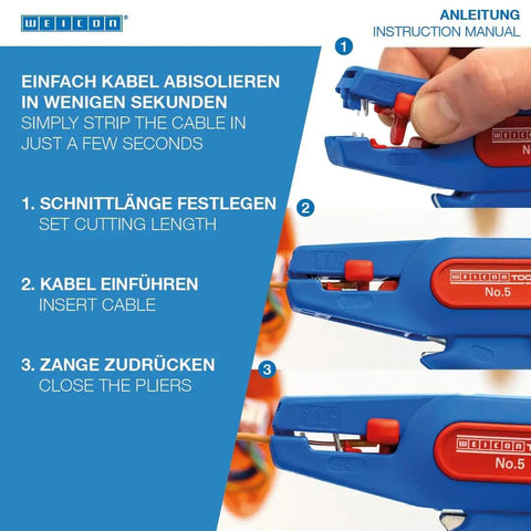 Automatic Wire Stripper No 5 With Side Cutter For 0.2 To 6 Mm2 Cables, easy auto adjust with instruction steps in use
