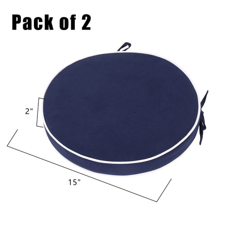 Outdoor Bistro Chair Cushions Set Of 2, 15 Inch Round Seat Cushions With Ties, Water-Resistant And UV-Resistant Polyester, 2-Inch Thick